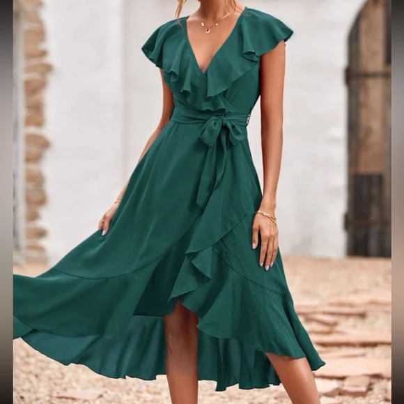 Boho Vibrant ruffle hem wrap belted Maxi Dress - Picture 8 of 9